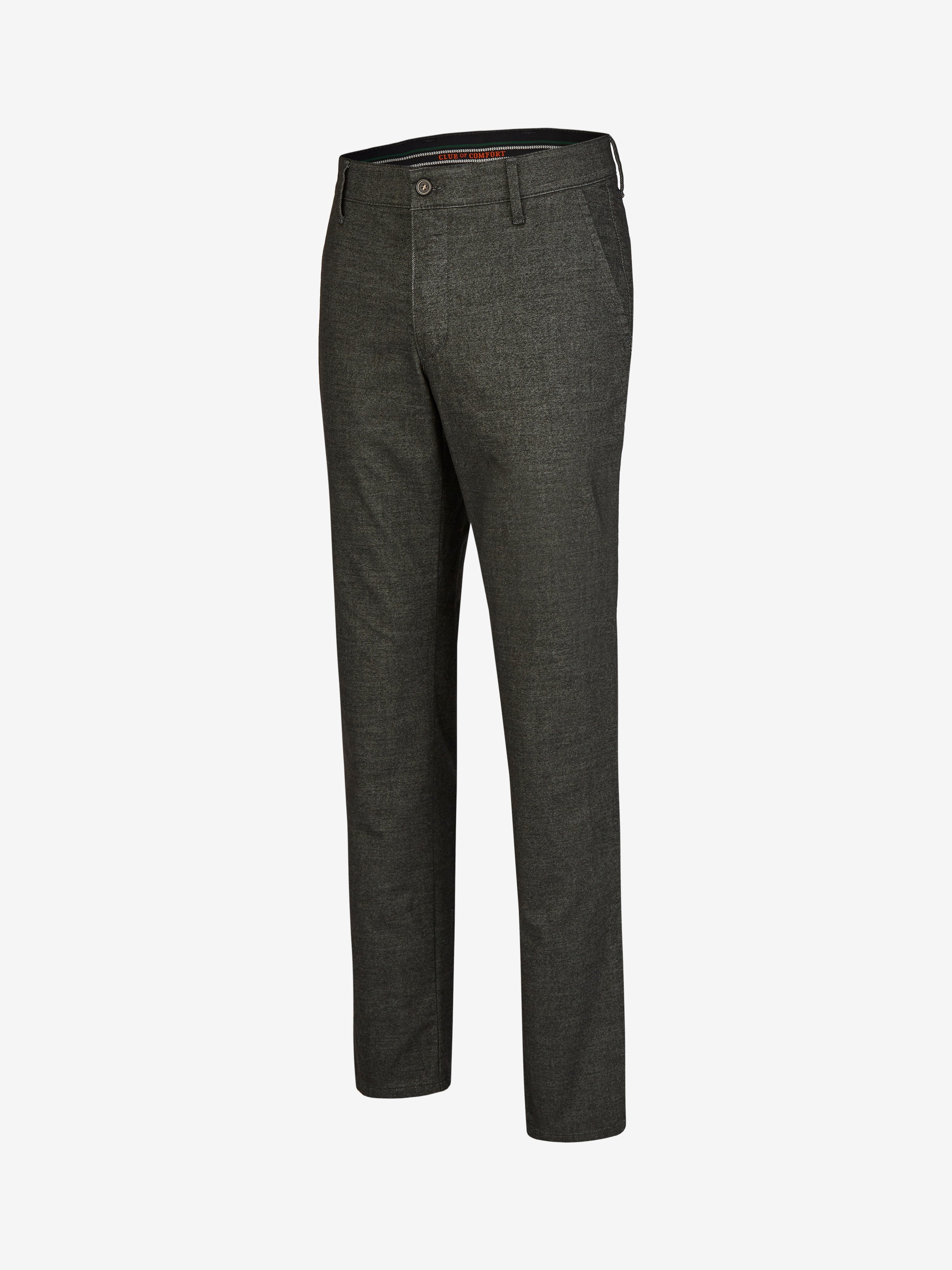 Dunkelgraue Melange-Hose GARVEY 7631 mit elastischem Komfortbund, Hemdstopper und schmaler Fußweite, hergestellt aus Baumwoll-Struktur-Mischgewebe mit Woll-Optik, Regular Fit, für Herbst/Winter, von Club of Comfort.