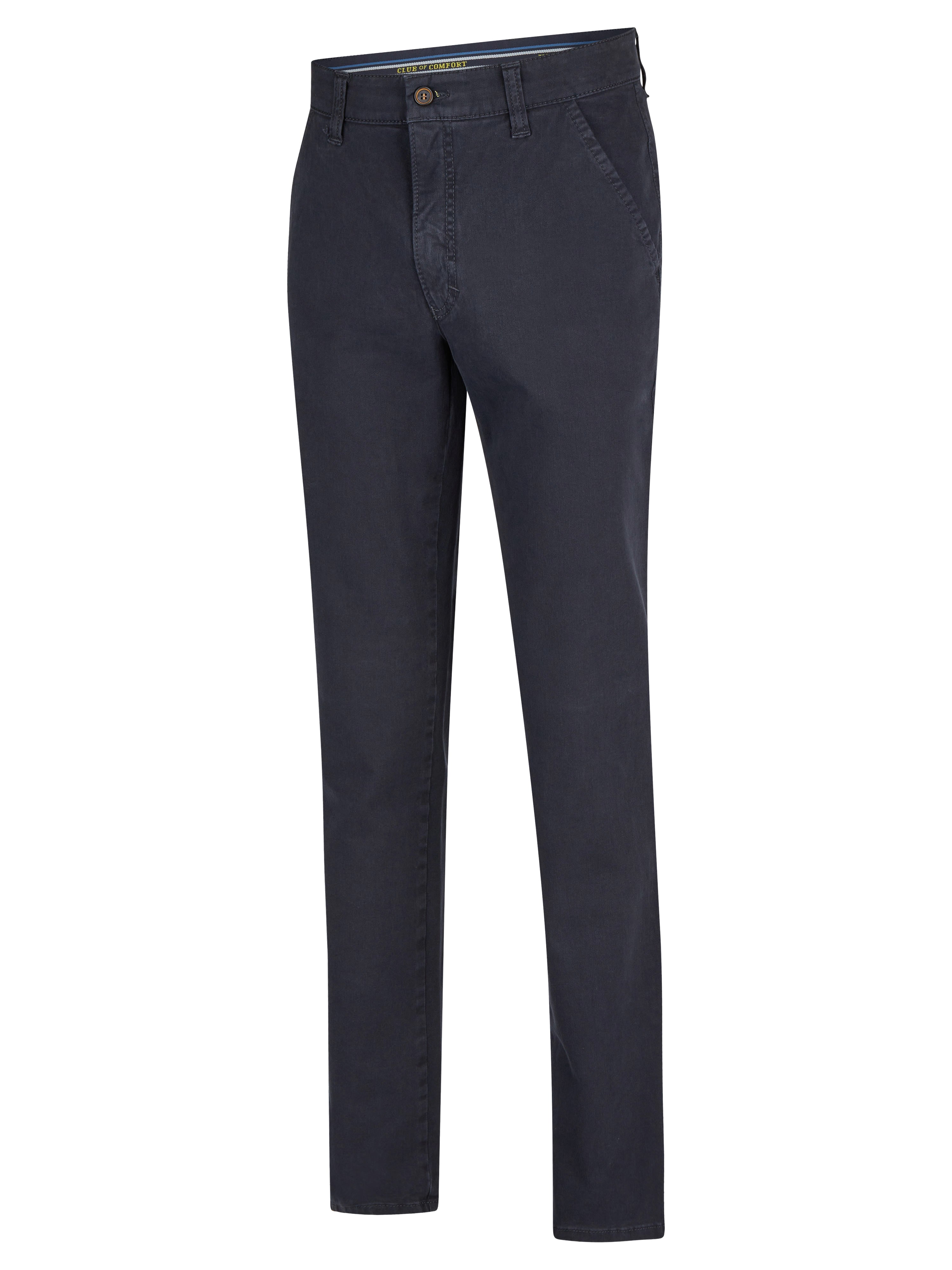 Dunkelblaue GARVEY 8070 Flat Front-Hose in Regular Fit, aus bi-elastischer Baumwolle mit Komfortbund, Hemdstopper und Münztasche. Bequeme, sportliche Chino mit schmaler Fußweite, Made in Green by Oeko-Tex, für Ganzjahresaaufen geeignet.