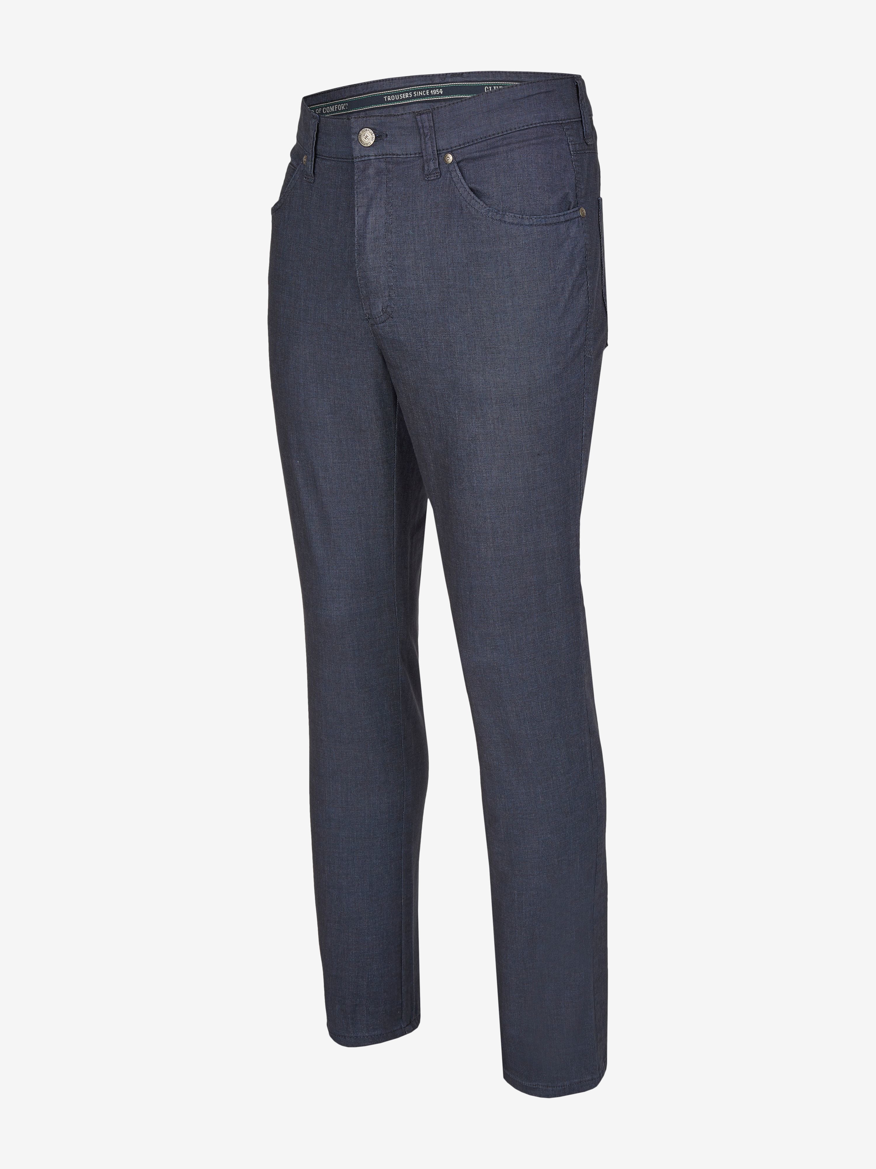 Dunkelblaue Baumwoll-Hose "HENRY 6910" von Club of Comfort mit elastischem Doppelstoffbund, Hemdstopper und spezieller Mobile Pocket in der rechten Vordertasche. Mit Münztasche, Regular Fit, Wool-Look, angenehm leicht (300 g/lfm), geeignet für Frühjahr/Sommer.