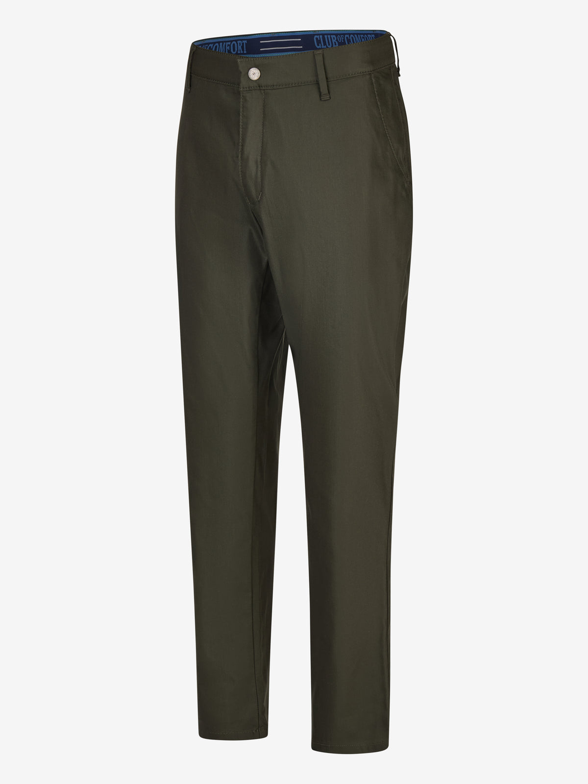 Dunkelgrüne Chino-Hose ROB 8130 im Tapered Fit von Club of Comfort, aus High Stretch Techno-Cotton mit elastischem Comfortbund, Hemdenstopper, komfortabler Passform, normale Leibhöhe, ideal für Ganzjahres-Outdoor, Standard 100 by Oeko-Tex.