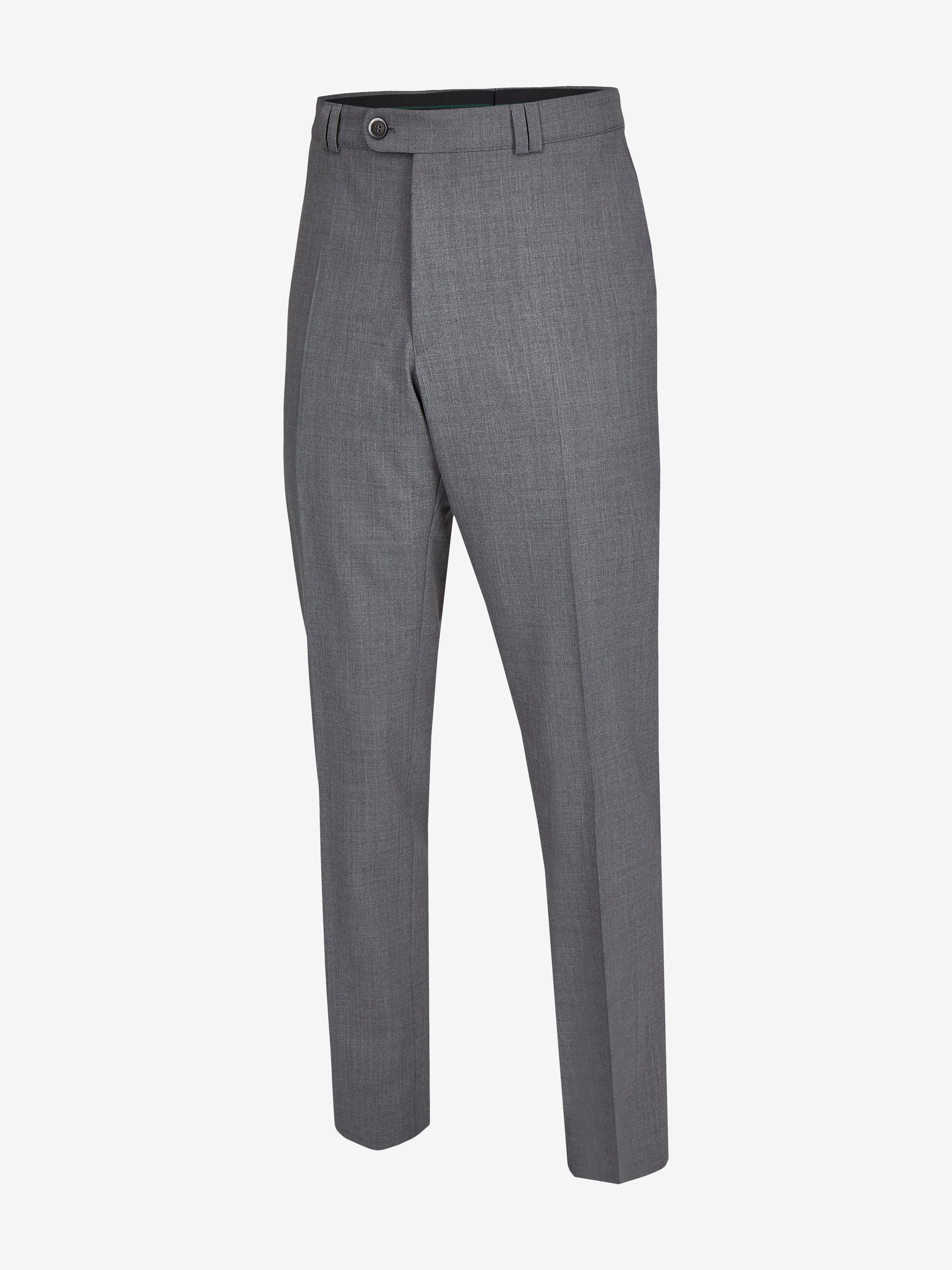 Gerade graue Woll-Hose von Club of Comfort, Modell SANTOS 2590, mit Flat Front, Hemdenstopper, elastischem Komfortbund, Bundverlängerung, geradem Bein, in niedriger Leibhöhe, aus maschinenwaschbarer Woll-Misch-Qualität, normaler Passform, für Ganzjahres-Gebrauch.