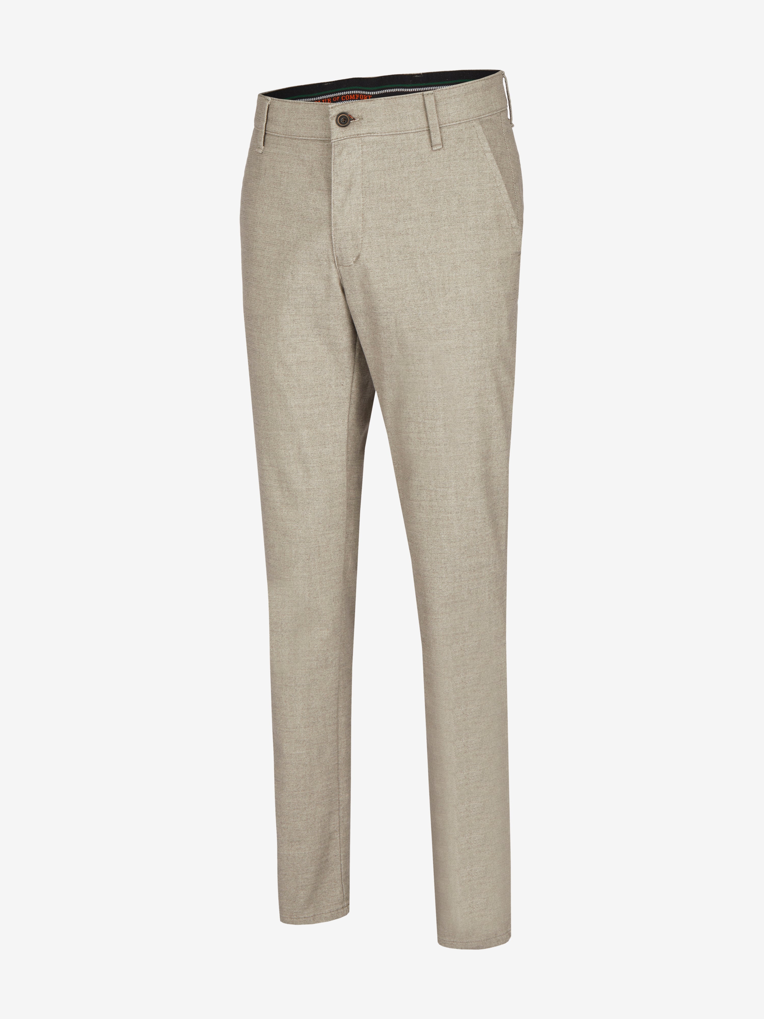 Hellegraue Flat Front-Hose von Club of Comfort im Melange-Design mit Baumwoll-Woll-Optik, elastischem Komfortbund, Hemdstopper, normaler Leibhöhe, schmaler Fußweite, Regular Fit, geeignet für Herbst/Winter, 400 g/m², Chino-Stil, Standard 100 by Oeko-Tex, Modell GARVEY 7631.