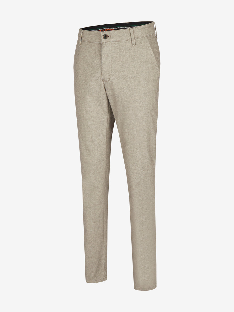 Hellegraue Flat Front-Hose von Club of Comfort im Melange-Design mit Baumwoll-Woll-Optik, elastischem Komfortbund, Hemdstopper, normaler Leibhöhe, schmaler Fußweite, Regular Fit, geeignet für Herbst/Winter, 400 g/m², Chino-Stil, Standard 100 by Oeko-Tex, Modell GARVEY 7631.