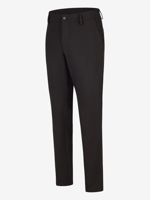 Schwarze Slim Fit Chino-Hose FOXX 8240 von Club of Comfort aus hochelastischem Polyamid-Viskose-Mix mit elastischem Smokbund, Hemdstopper, auf weißem Hintergrund.