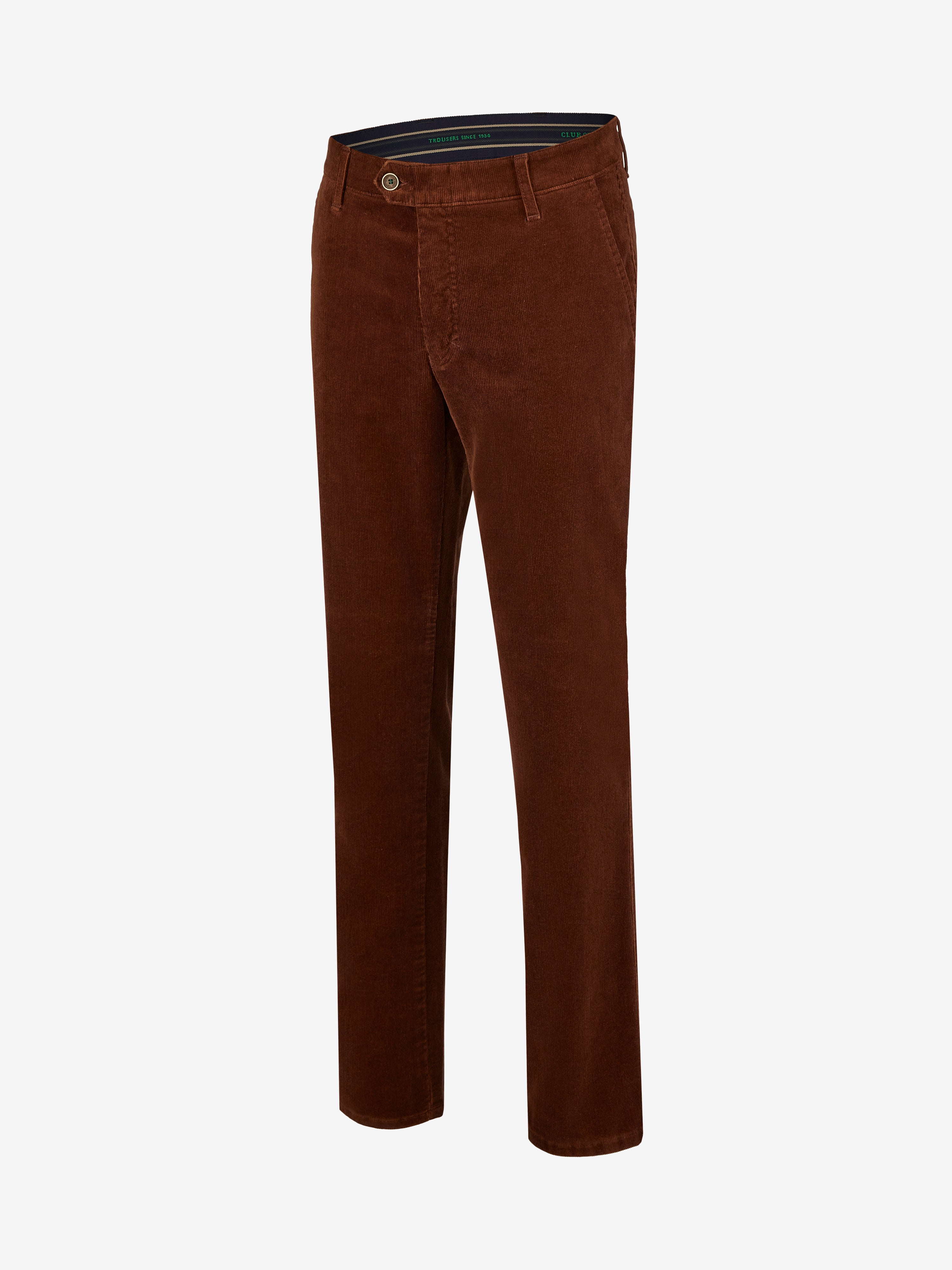 Hose GARVEY 8200 in Braun, aus weichem Feincord mit Stretch, Flat Front, Komfortbund mit Hemdenstopper, Bundverlängerung mit Knopf und Haken, Regular Fit, normale Leibhöhe, schmalere Fußweite, hergestellt von Club of Comfort, geeignet für Herbst/Winter, stilvolle Chino-Optik.