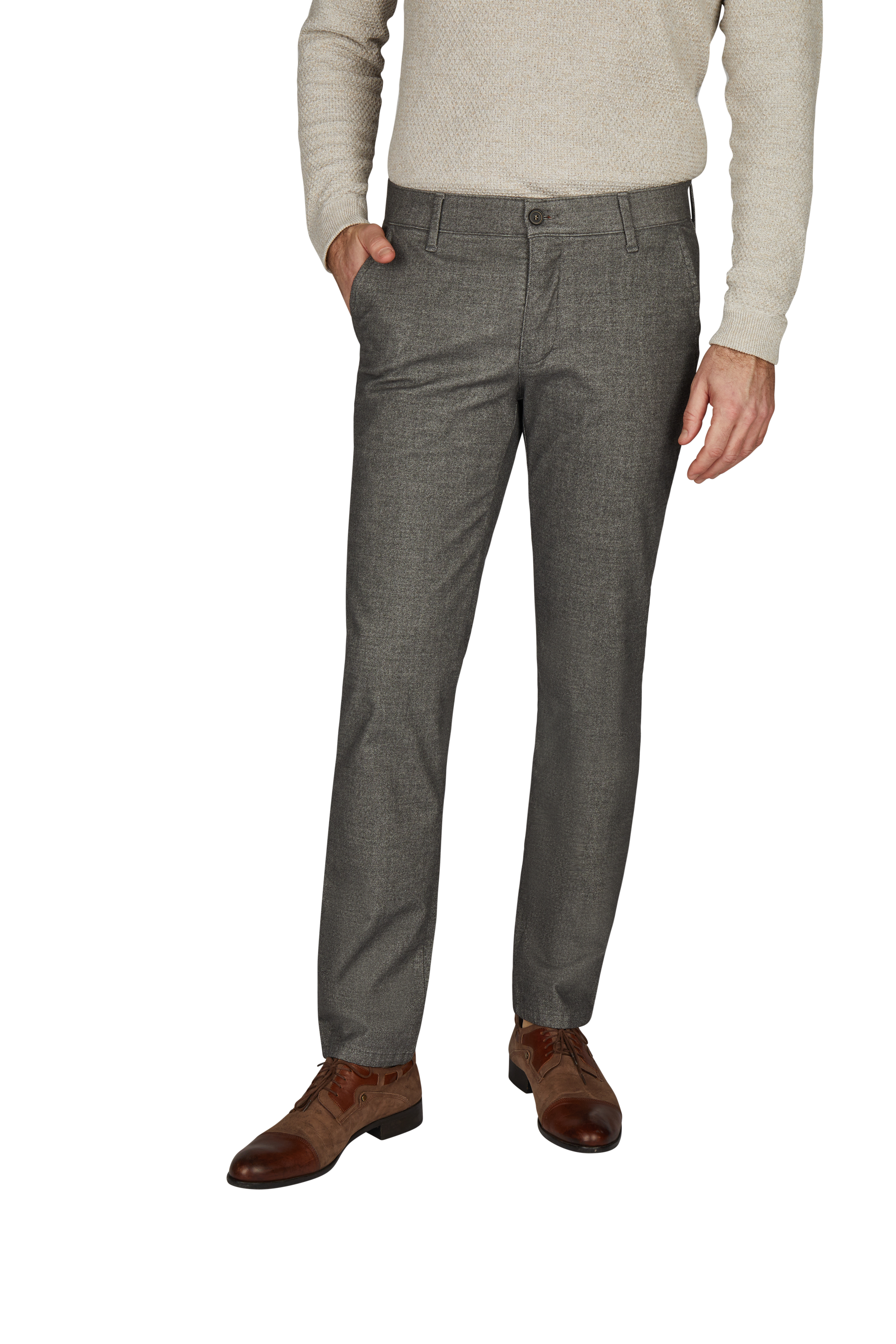 Hose GARVEY 7631 in Grau, bequeme Flat Front, elastischer Komfortbund, Hemdstopper, Baumwoll-Struktur-Mischgewebe mit Woll-Optik, schmaler Beinverlauf, normale Leibhöhe, Regular Fit, perfekte Herbst/Winter-Chino von Club of Comfort.