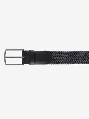 Grau elastischer Two-Tone-Flecht-Gürtel mit Logoprägung an der Lederspitze, polierte Metallschließe, Breite 3,4 cm, Länge 90-125 cm, aus Polyester, von Club of Comfort, sportlich, für Alltags- und Ganzjahresgebrauch.