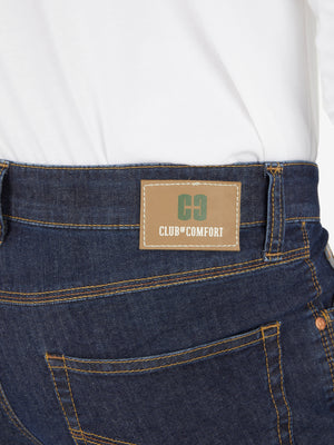 Blaue Jeans-Hose „HENRY-Z6516“ von Club of Comfort mit 6-Pocket-Design, elastischem Doppelstoffbund, Hemdstopper, separater Mobile Pocket in der rechten vorderen Tasche, Münztasche mit Kontrast-Patch, stabilem Super High Stretch-Denim, normaler Leibhöhe, schlankem Bein, Made in Green by Oeko-Tex, für Frauen und Männer, geeignet für das ganze Jahr.