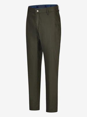Dunkelgrüne Chino-Hose ROB 8130 im Tapered Fit von Club of Comfort, aus High Stretch Techno-Cotton mit elastischem Comfortbund, Hemdenstopper, komfortabler Passform, normale Leibhöhe, ideal für Ganzjahres-Outdoor, Standard 100 by Oeko-Tex.