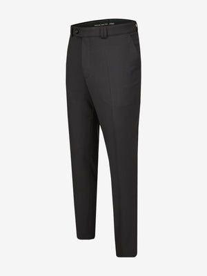 Schwarze SANTOS 2590 Flat Front-Hose mit elastischem Komfortbund, Hemdenstopper, geradem Bein, aus maschinenwaschbarer Woll-Misch-Qualität, in K-Größen, Regular Fit, ideal für Ganzjahreszeit, hergestellt von Club of Comfort.