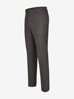 Dunkelgraue SANTOS 2590 Flat Front-Hose vom Hersteller Club of Comfort, aus melierter Woll-Mischqualität, mit elastischem Komfortbund, Hemdenstopper, normaler Leibhöhe, geradem Bein, waschbar und mit Stretch.